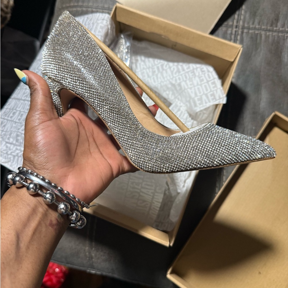 Steve Madden Silver Crystal Pointed Toe Pump